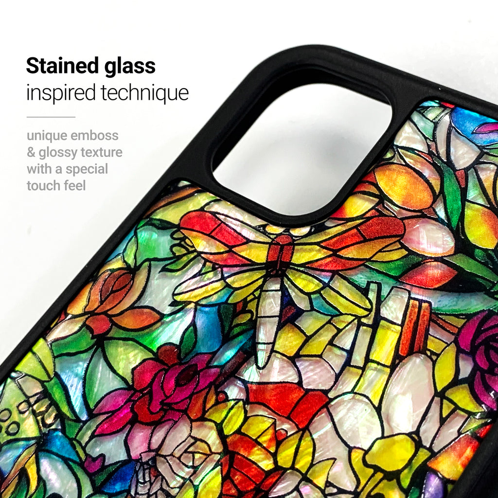 Natural shell stained glass floral iPhone case - Decouart
