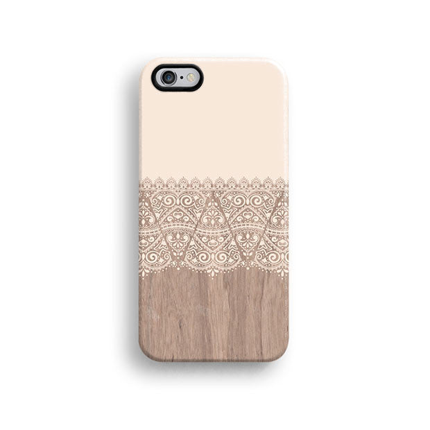 Cream lace wood iPhone 12 case S634 - Decouart