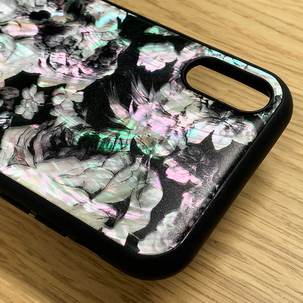 Natural shell black floral iPhone case - Decouart