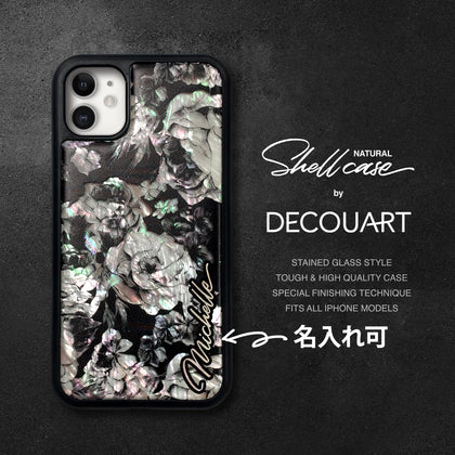 Natural shell black floral iPhone case - Decouart