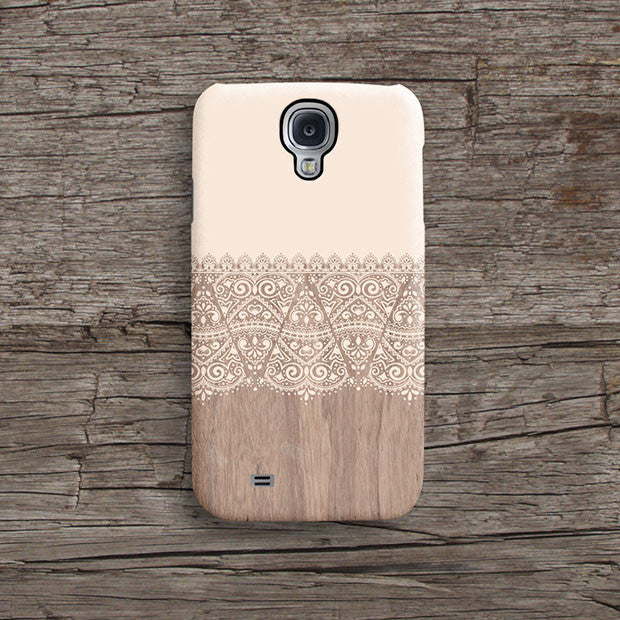 Cream lace wood iPhone 12 case S634 - Decouart