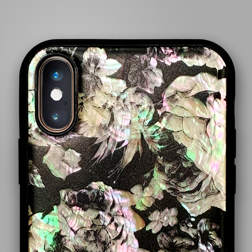 Natural shell black floral iPhone case